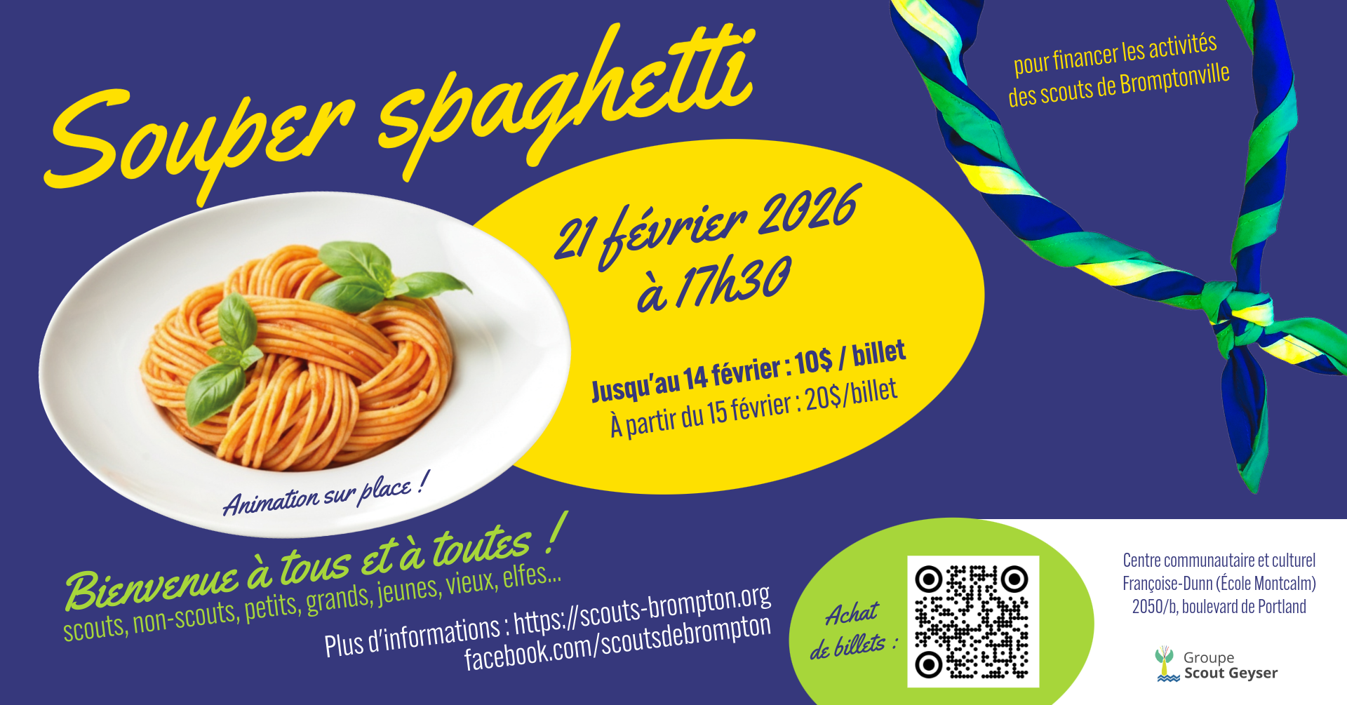 Groupe : Souper spaghetti – Prévente jusqu’au 14 février